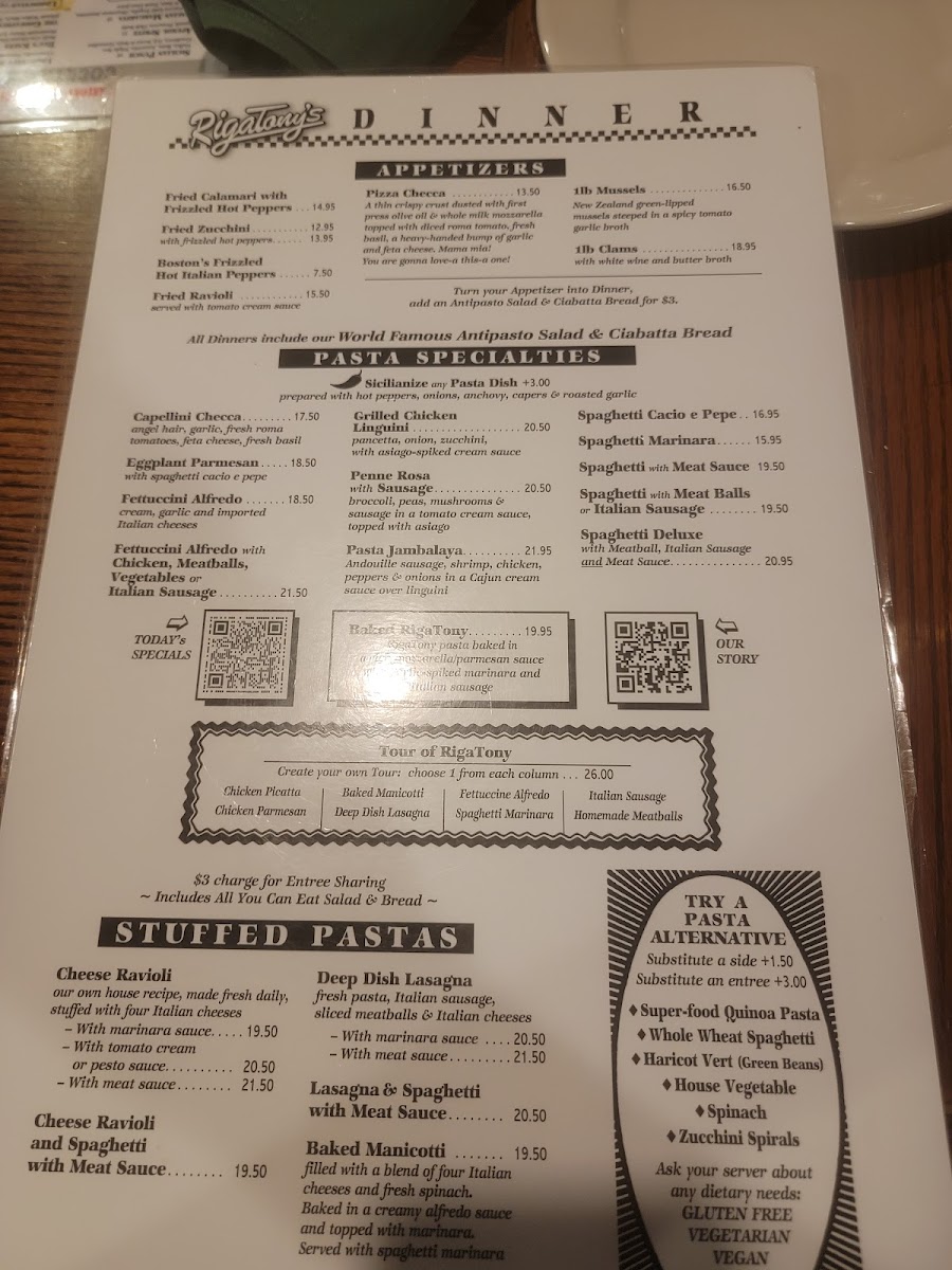 RigaTony's Authentic Italian Restaurant Menu - Image 1