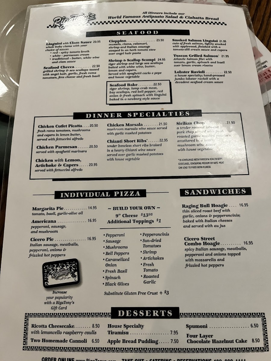 RigaTony's Authentic Italian Restaurant Menu - Image 4